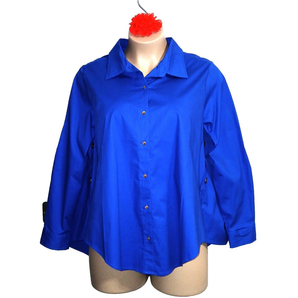 Attitudes By Renee Women Top Large Blue Art Teacher Oversized Artsy Button Down